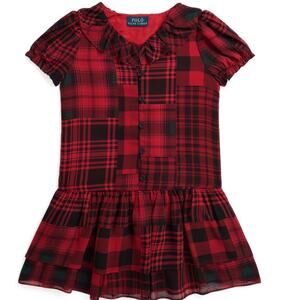 Polo Ralph Lauren  Little Girls Patchwork Plaid Chiffon Dress Size 6X NEW NWT